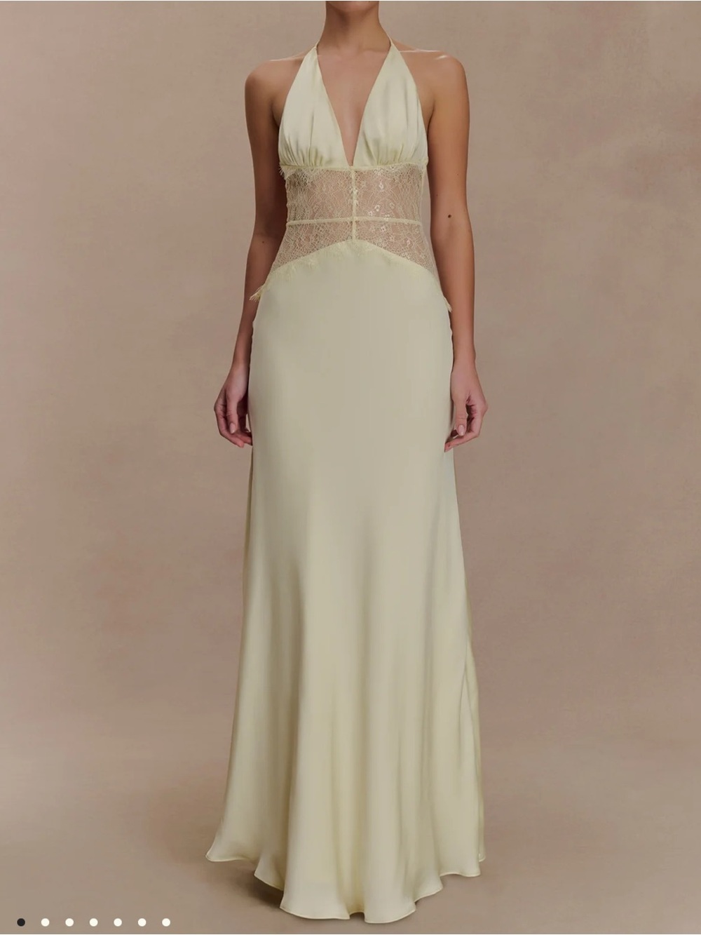 Dinah Meshki Pale Yellow Halter Lace-Panel Maxi Dress - Picture 3 of 5